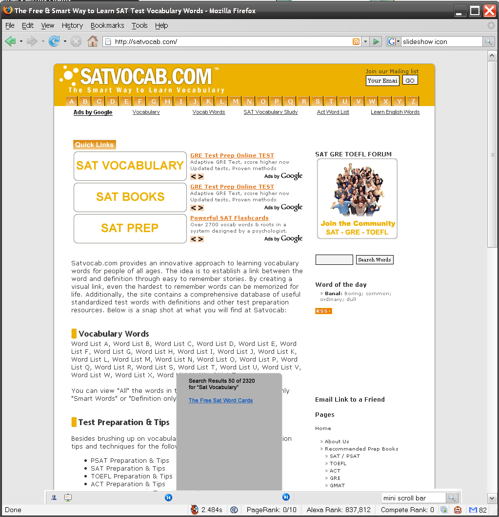 SATVocab.com Version 1 - Original website design